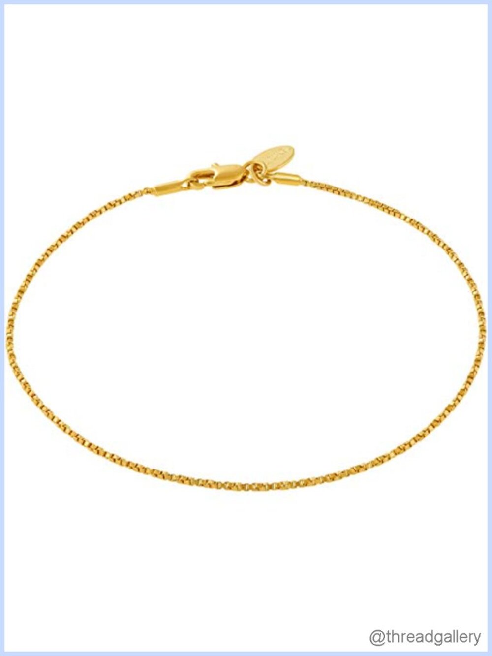 24K Gold Plated Twisted Box Chain Anklet 9in Made in USA